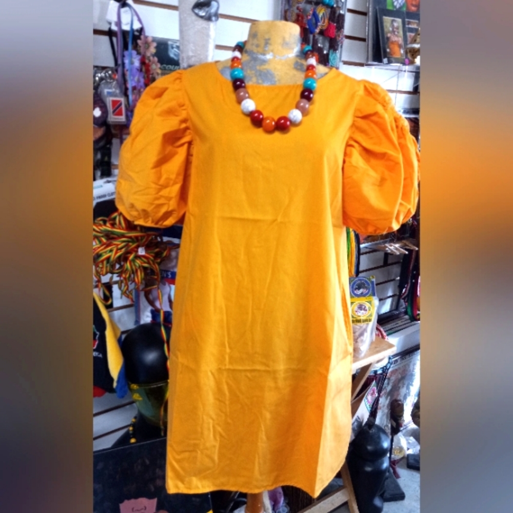Dress Puffed Sleeve w/cold shoulder w/ pockets